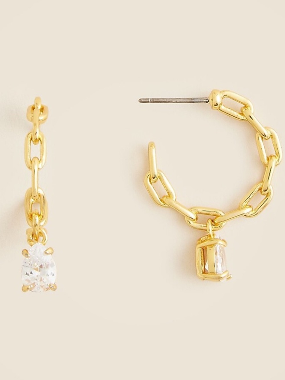 J. Crew Gold Chain Hoop Earrings with Clear Crystal Drops